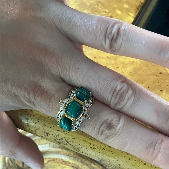 Natural Malachite Sterling Silver Ring Size 10.25 - Picture 4 of 9